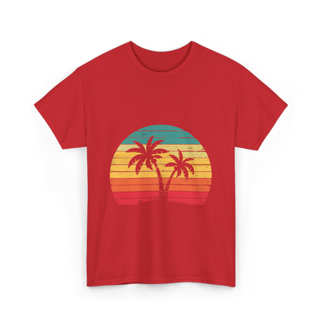 Palm Tree Retro Tropical Beach Art T-Shirt - Red