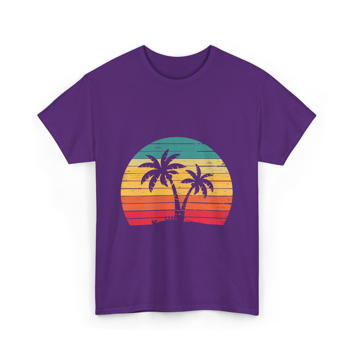 Palm Tree Retro Tropical Beach Art T-Shirt - Purple