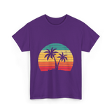 Palm Tree Retro Tropical Beach Art T-Shirt - Purple