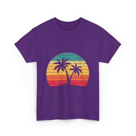 Palm Tree Retro Tropical Beach Art T-Shirt - Purple