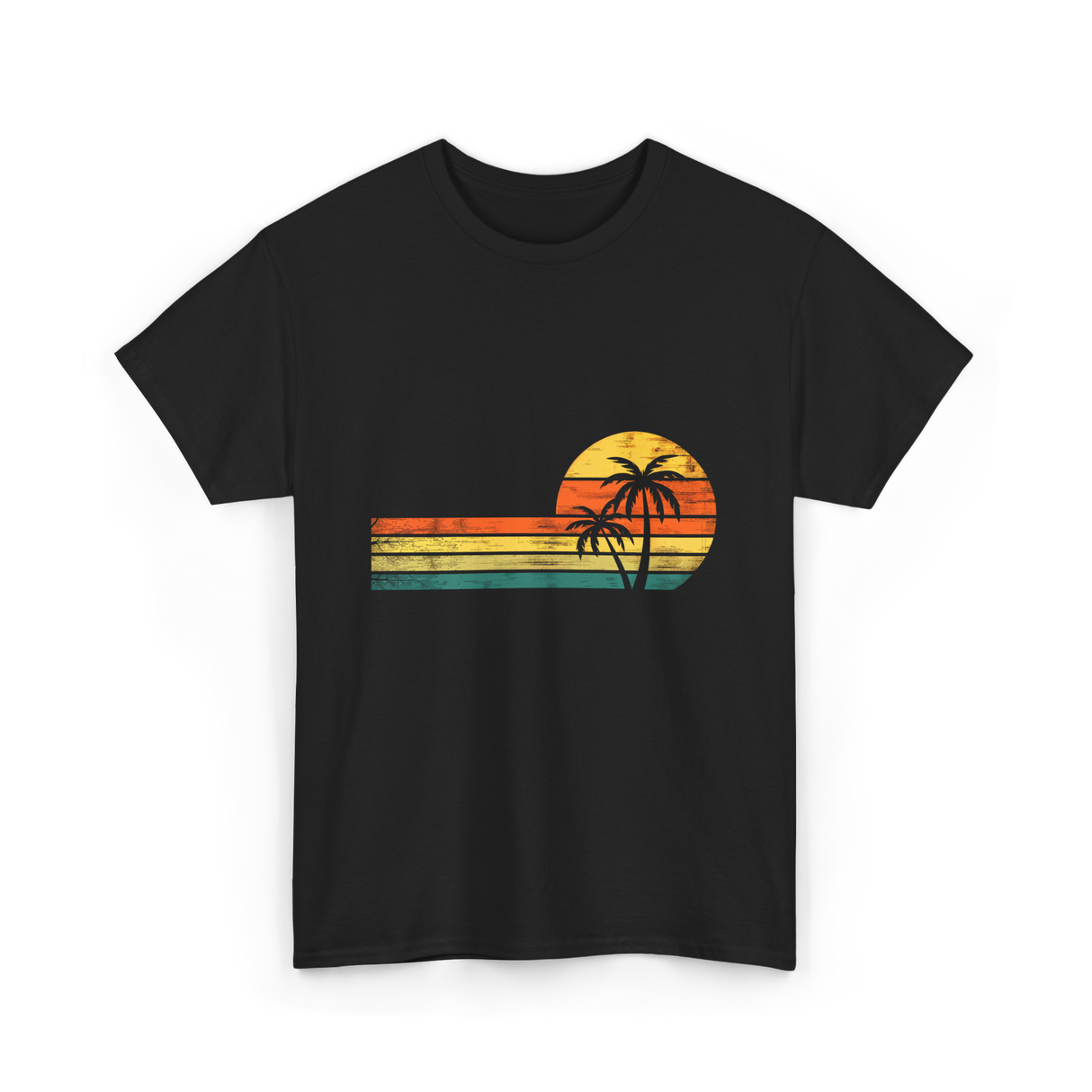 Palm Tree Sunset Beach T-Shirt - Black