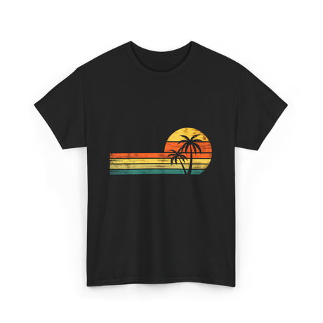 Palm Tree Sunset Beach T-Shirt - Black