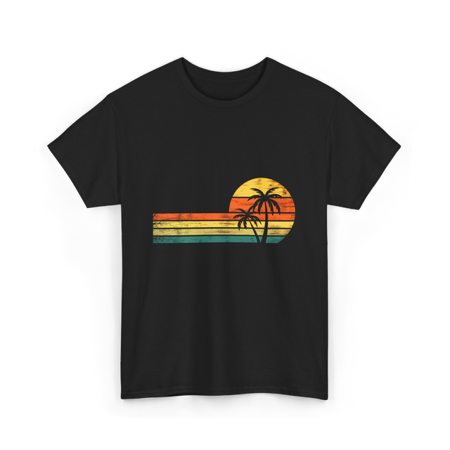 Palm Tree Sunset Beach T-Shirt - Black