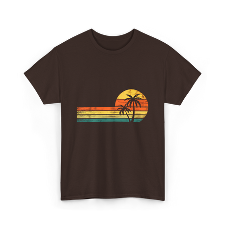 Palm Tree Sunset Beach T-Shirt - Dark Chocolate