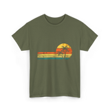 Palm Tree Sunset Beach T-Shirt - Military Green