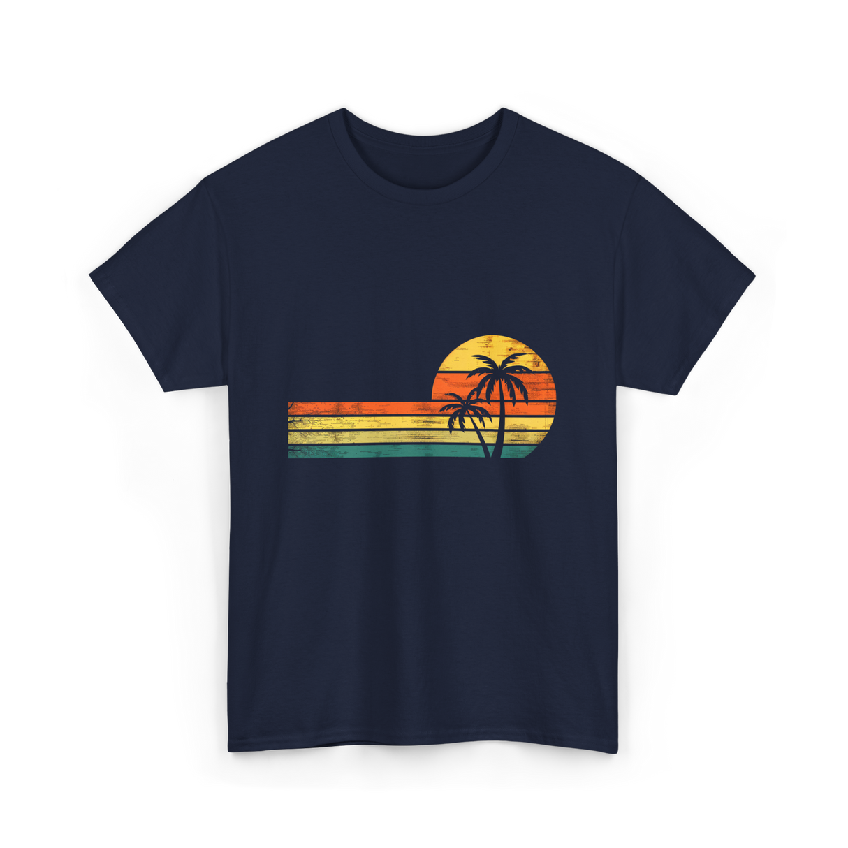 Palm Tree Sunset Beach T-Shirt - Navy