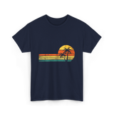 Palm Tree Sunset Beach T-Shirt - Navy