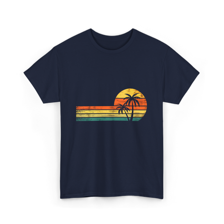 Palm Tree Sunset Beach T-Shirt - Navy