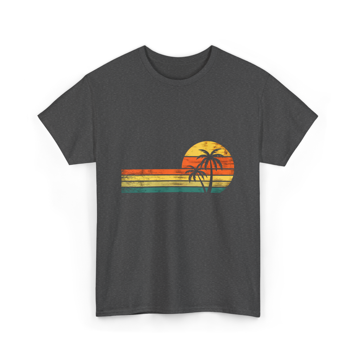 Palm Tree Sunset Beach T-Shirt - Dark Heather