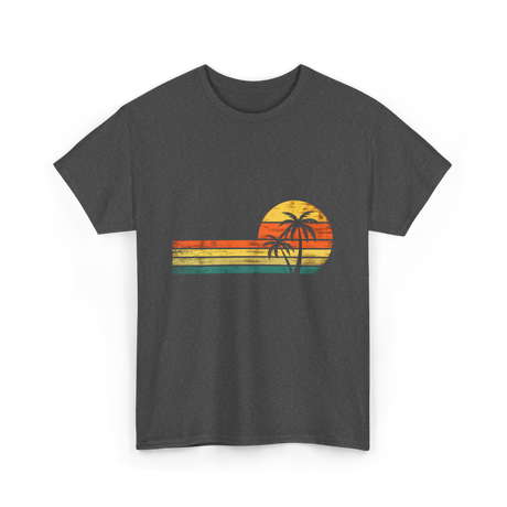 Palm Tree Sunset Beach T-Shirt - Dark Heather