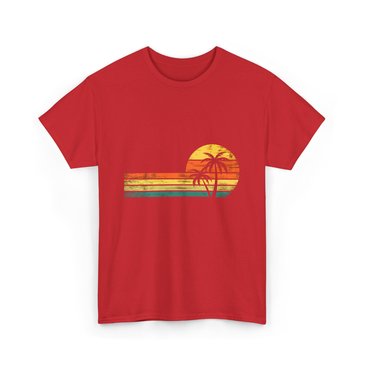 Palm Tree Sunset Beach T-Shirt - Red