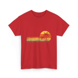 Palm Tree Sunset Beach T-Shirt - Red