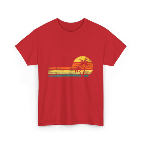 Palm Tree Sunset Beach T-Shirt - Red