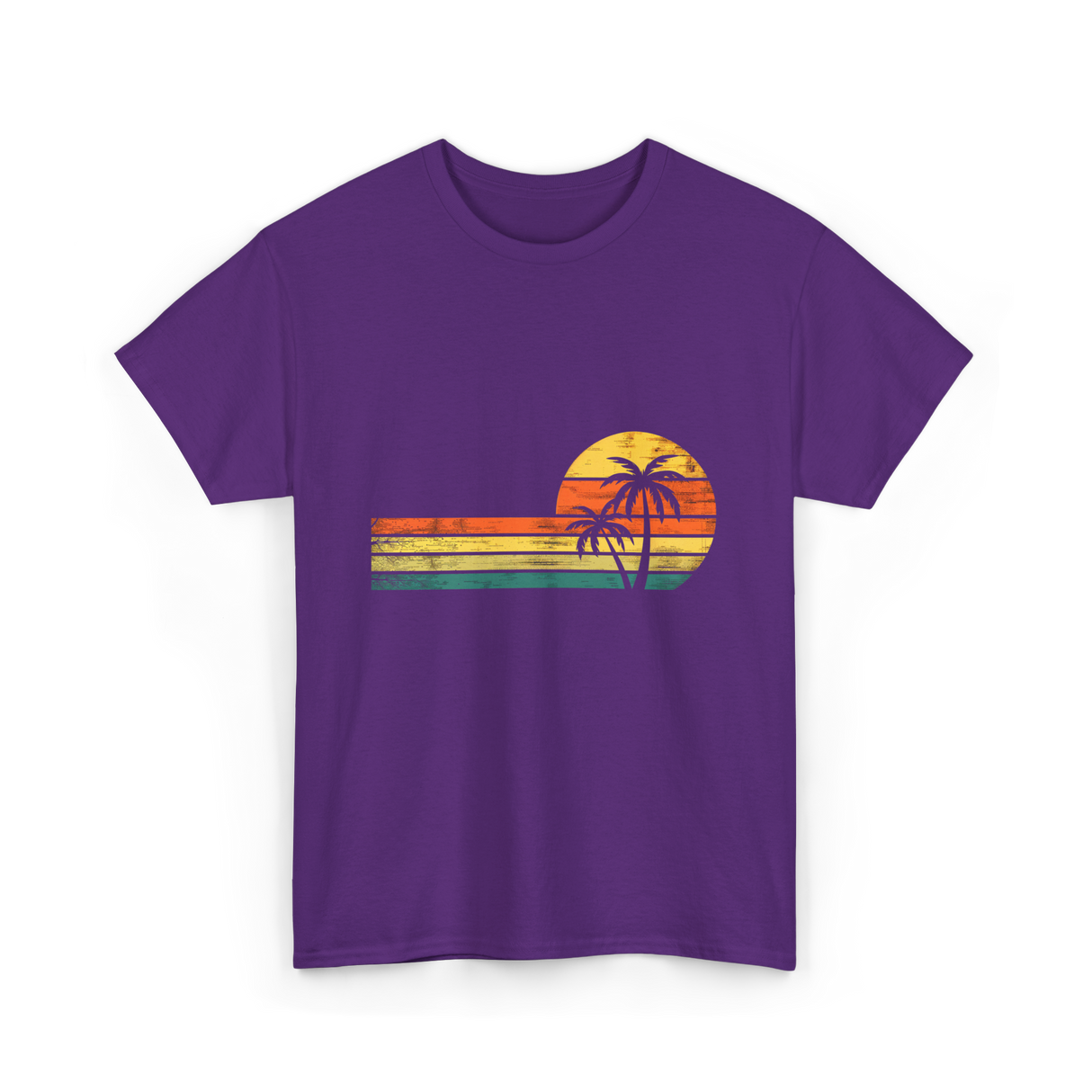 Palm Tree Sunset Beach T-Shirt - Purple