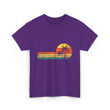 Palm Tree Sunset Beach T-Shirt - Purple