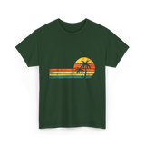 Palm Tree Sunset Beach T-Shirt - Forest Green