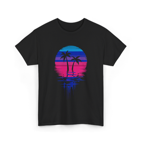 Palm Tree Sunset Tropical Vibe T-Shirt - Black