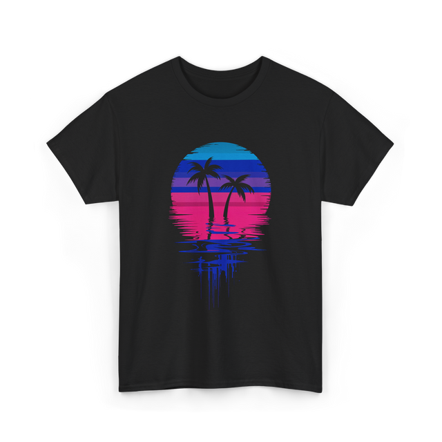 Palm Tree Sunset Tropical Vibe T-Shirt - Black