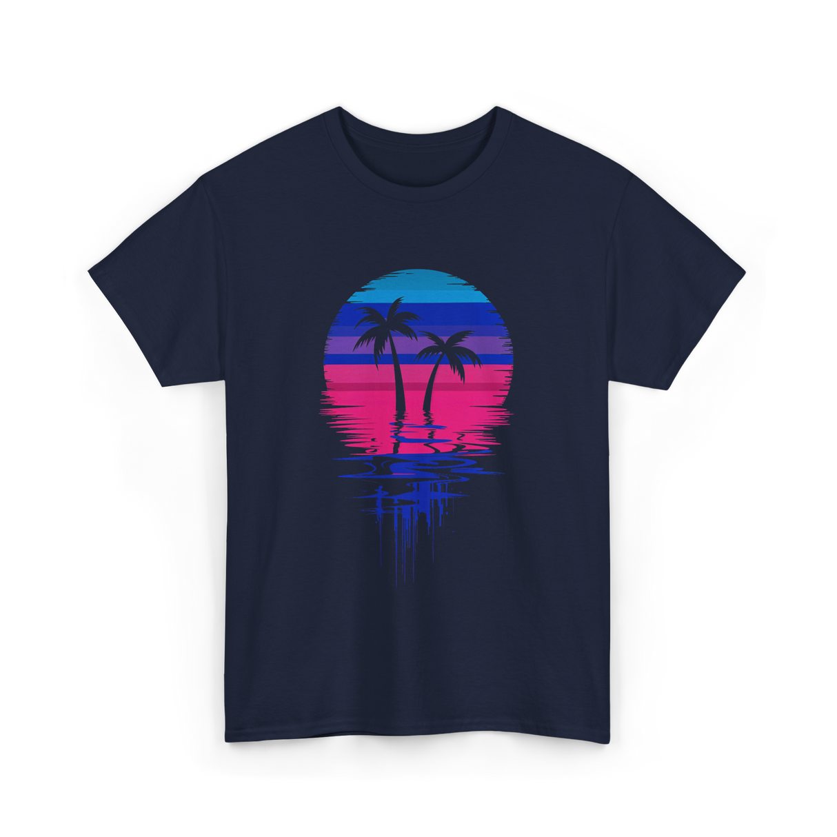 Palm Tree Sunset Tropical Vibe T-Shirt - Navy