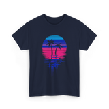 Palm Tree Sunset Tropical Vibe T-Shirt - Navy