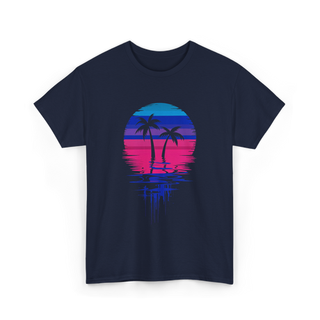 Palm Tree Sunset Tropical Vibe T-Shirt - Navy