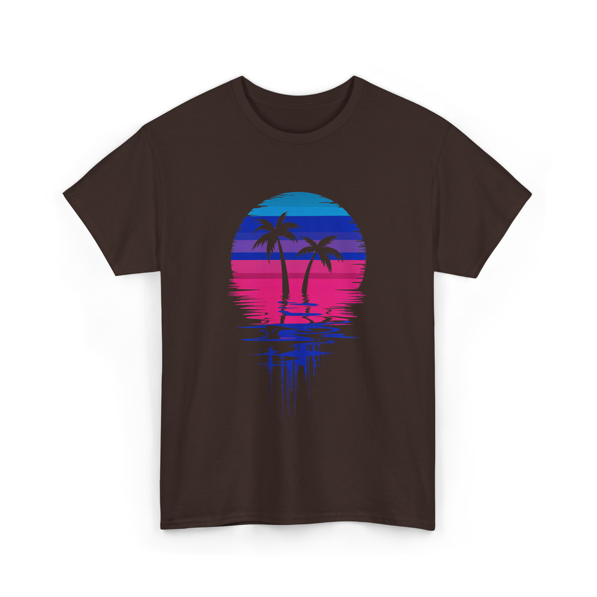 Palm Tree Sunset Tropical Vibe T-Shirt - Dark Chocolate