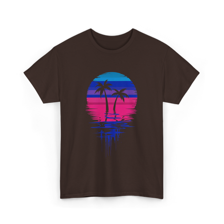 Palm Tree Sunset Tropical Vibe T-Shirt - Dark Chocolate