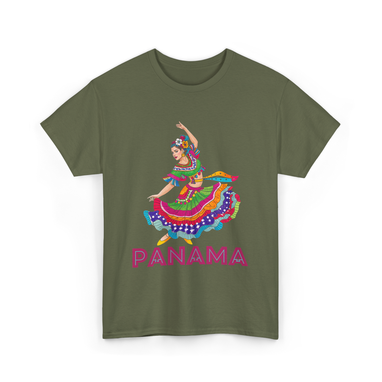 Panama Cultural Dancing Panama T-Shirt - Military Green