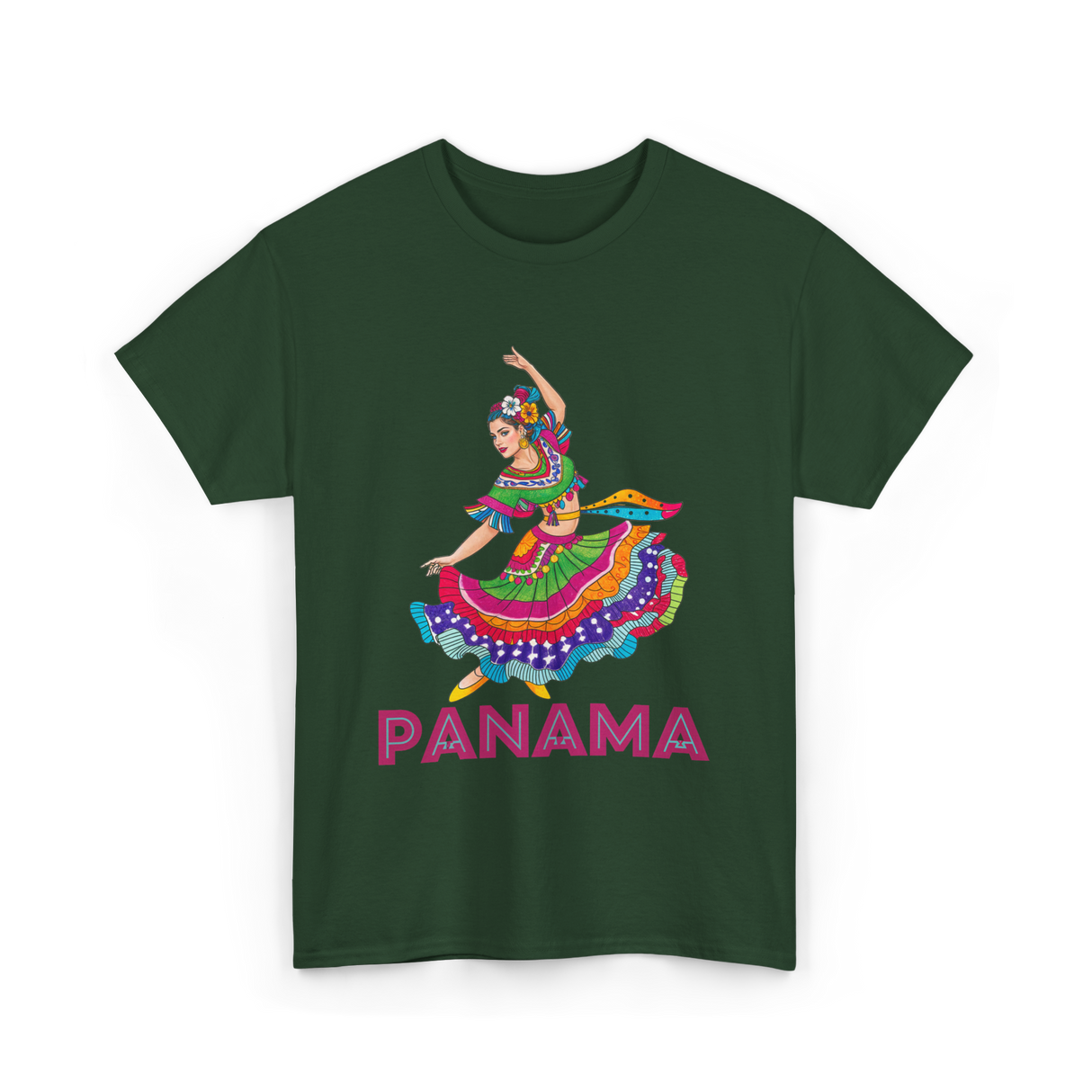 Panama Cultural Dancing Panama T-Shirt - Forest Green