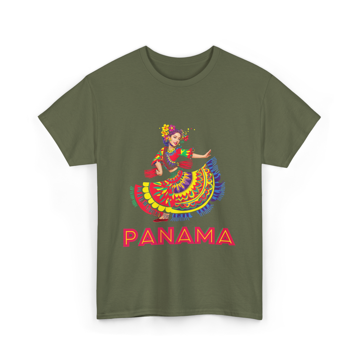 Panama Dance Colorful Culture T-Shirt - Military Green