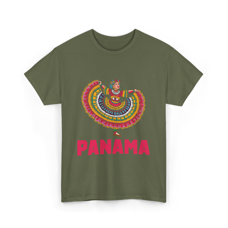 Panama Dance Culture Folk Art T-Shirt - Military Green