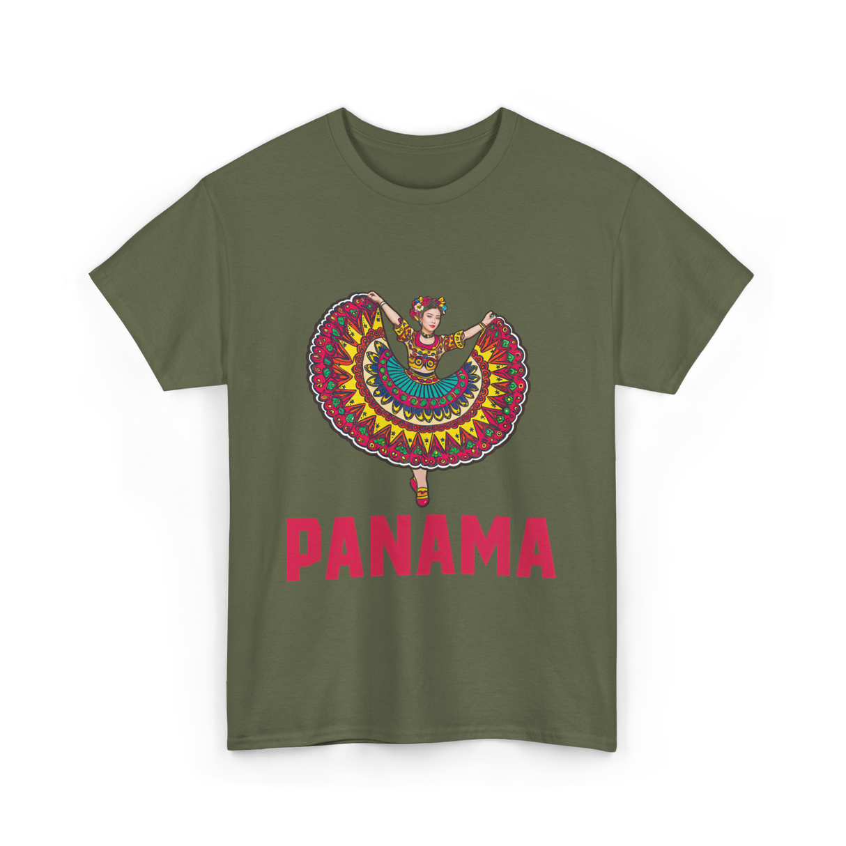 Panama Dance Culture Heritage T-Shirt - Military Green