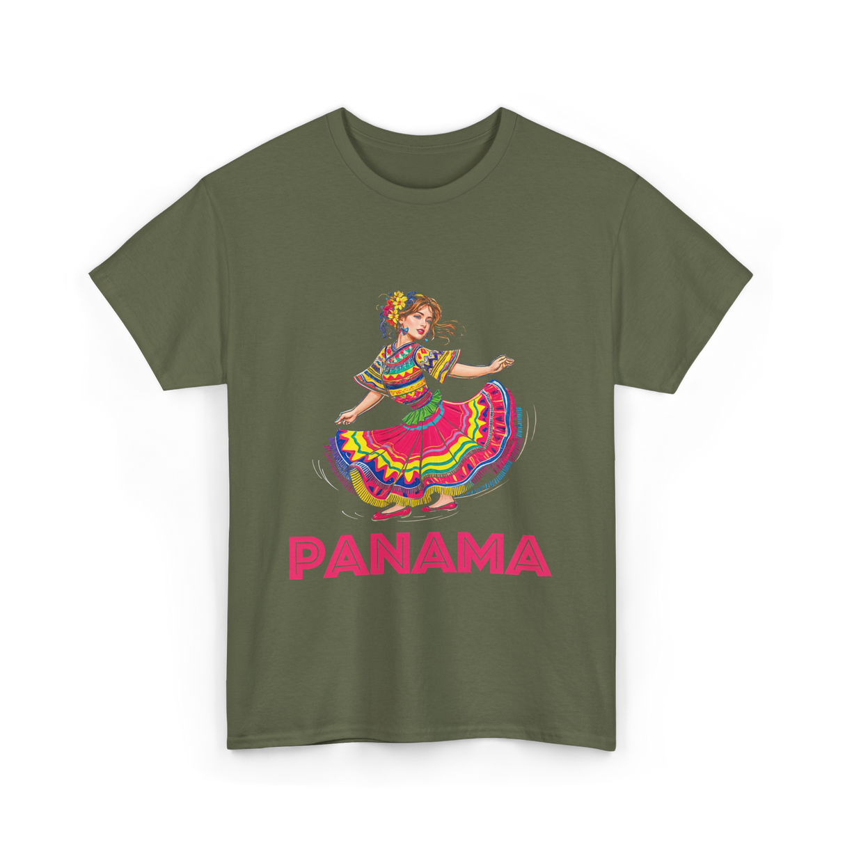 Panama Dance Girl Culture Panama T-Shirt - Military Green