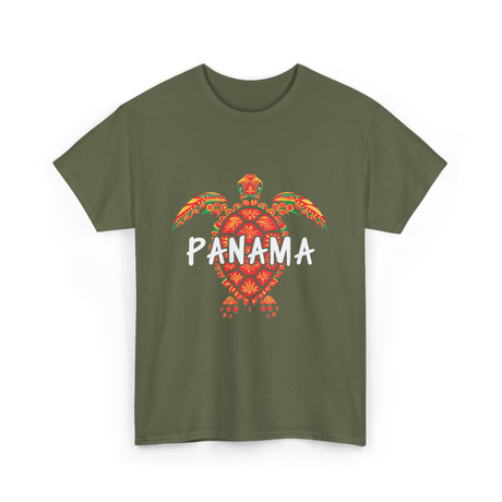 Panama Turtle Tribal Wildlife T-Shirt - Military Green