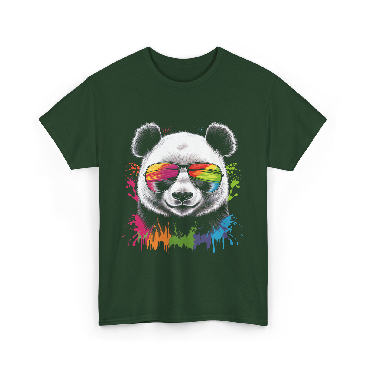 Panda in Sunglasses Animal Art T-Shirt - Forest Green