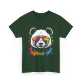 Panda in Sunglasses Animal Art T-Shirt - Forest Green