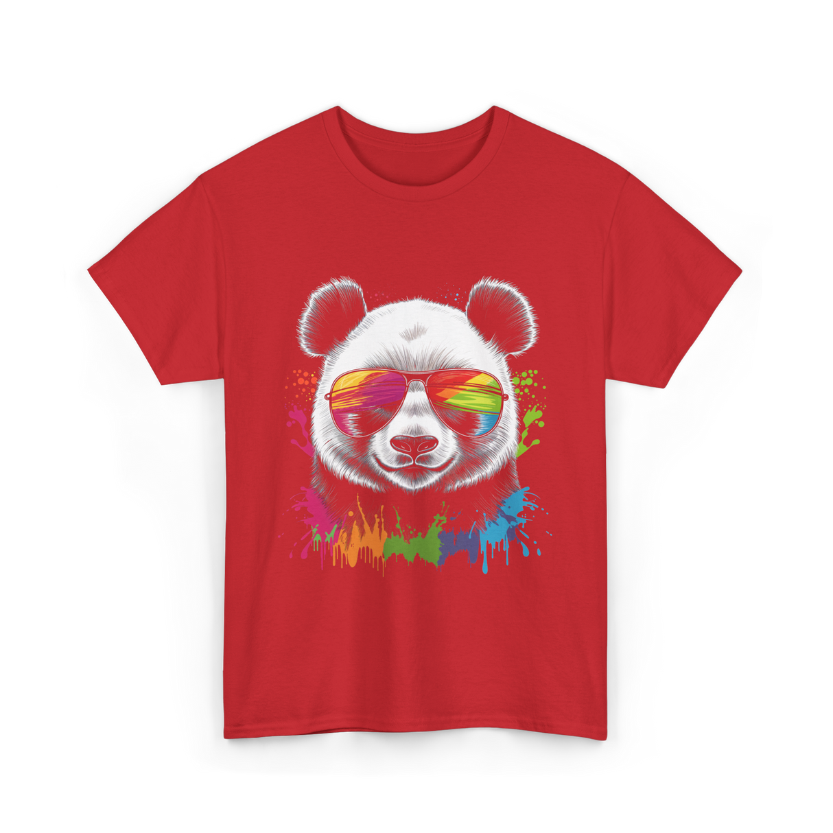 Panda in Sunglasses Animal Art T-Shirt - Red