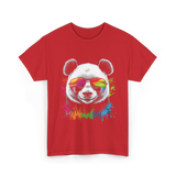 Panda in Sunglasses Animal Art T-Shirt - Red