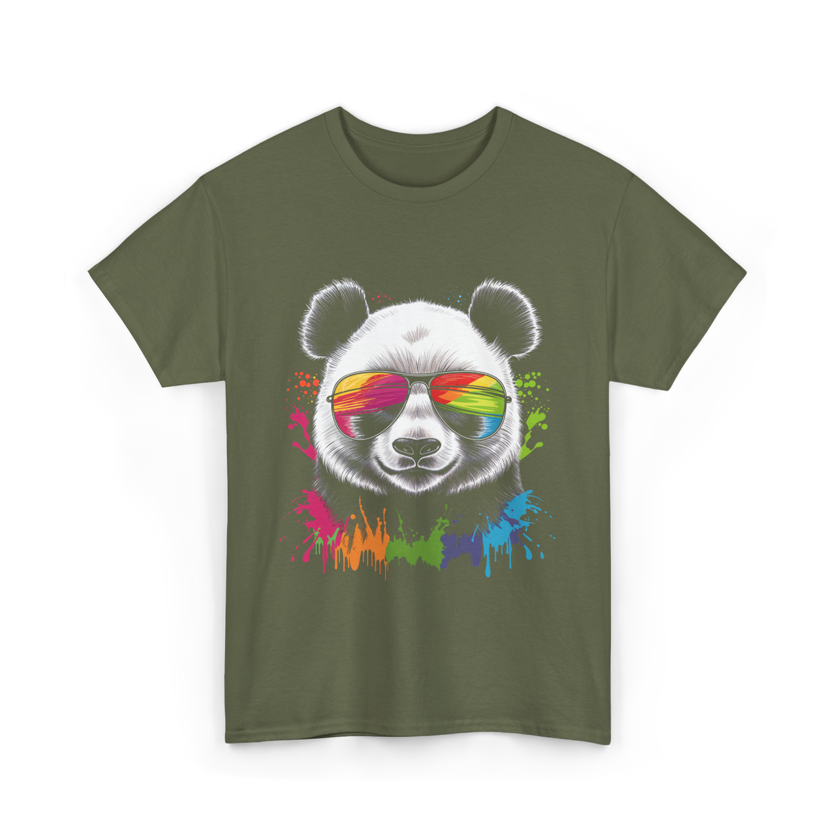 Panda in Sunglasses Animal Art T-Shirt - Military Green