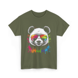 Panda in Sunglasses Animal Art T-Shirt - Military Green