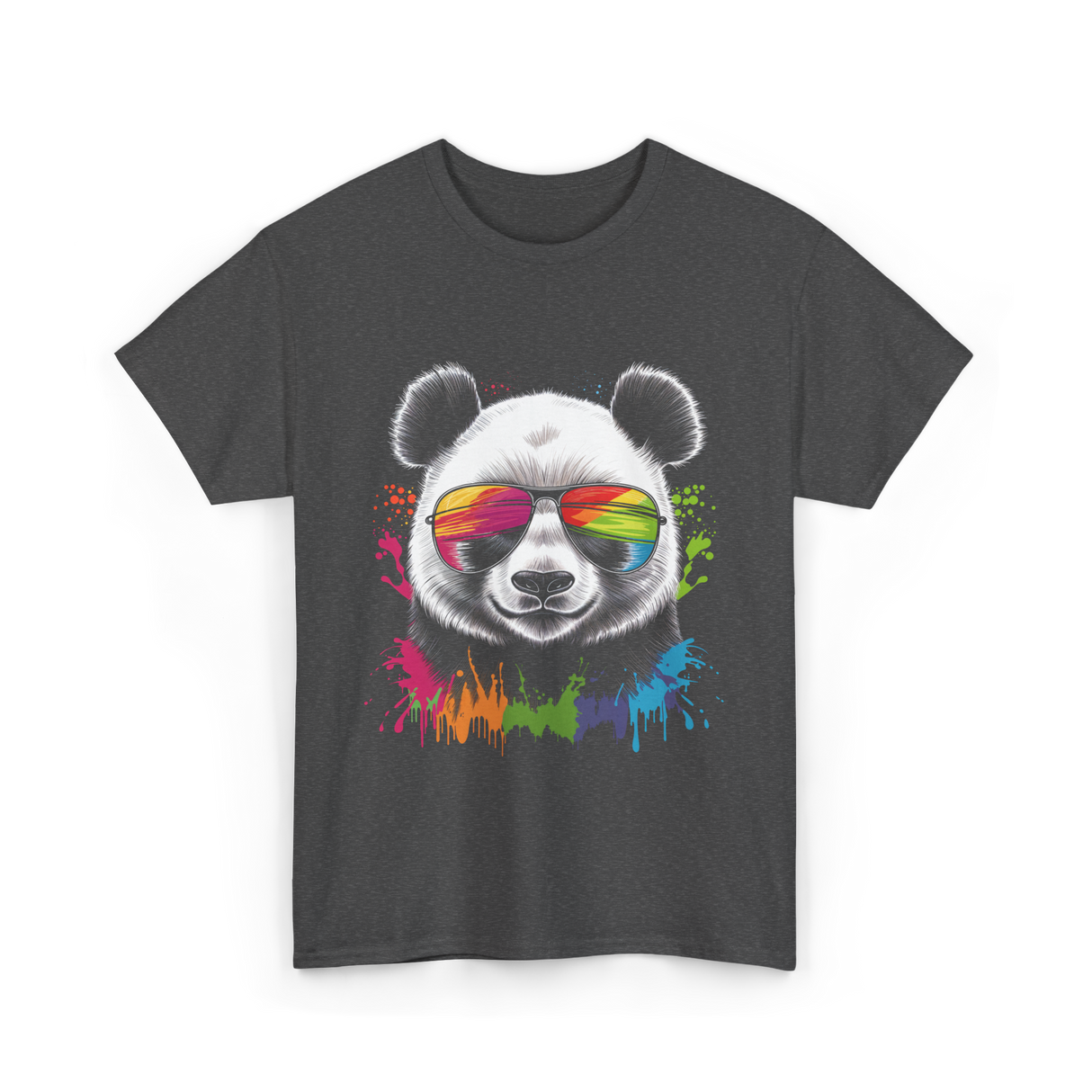 Panda in Sunglasses Animal Art T-Shirt - Dark Heather