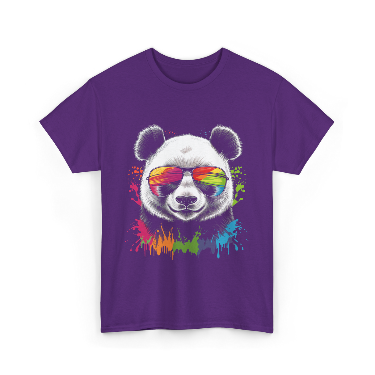 Panda in Sunglasses Animal Art T-Shirt - Purple