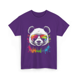 Panda in Sunglasses Animal Art T-Shirt - Purple