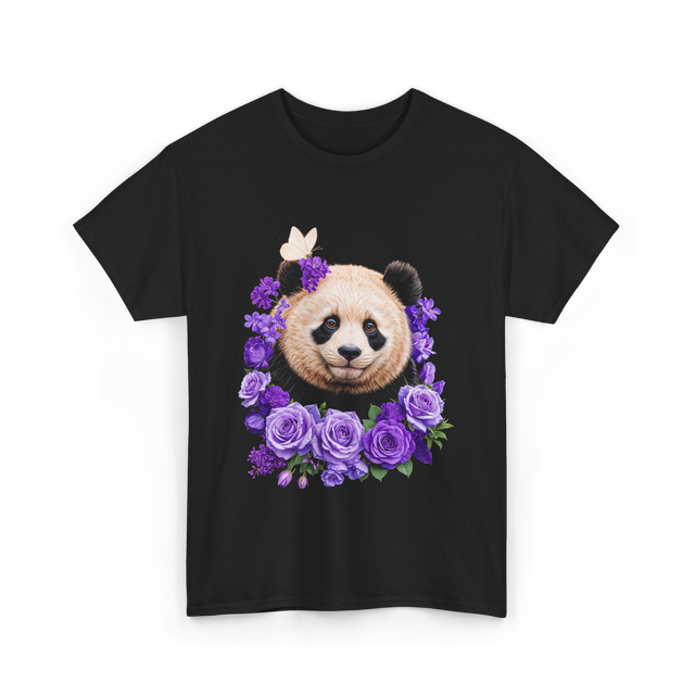 Panda Portrait Floral Panda T-Shirt - Black