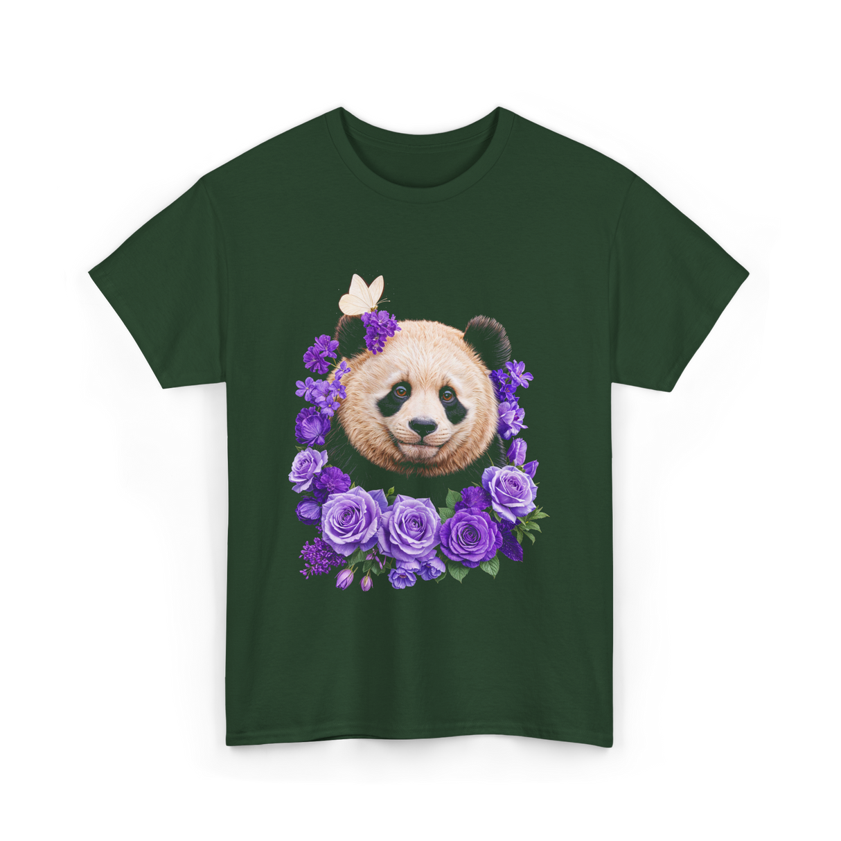 Panda Portrait Floral Panda T-Shirt - Forest Green