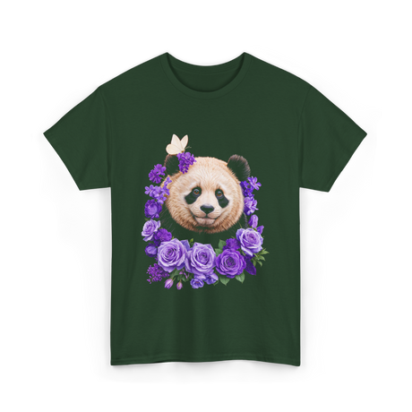 Panda Portrait Floral Panda T-Shirt - Forest Green