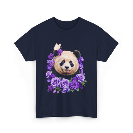 Panda Portrait Floral Panda T-Shirt - Navy