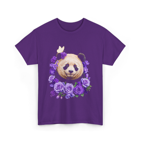 Panda Portrait Floral Panda T-Shirt - Purple