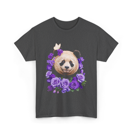 Panda Portrait Floral Panda T-Shirt - Dark Heather