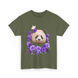 Panda Portrait Floral Panda T-Shirt - Military Green